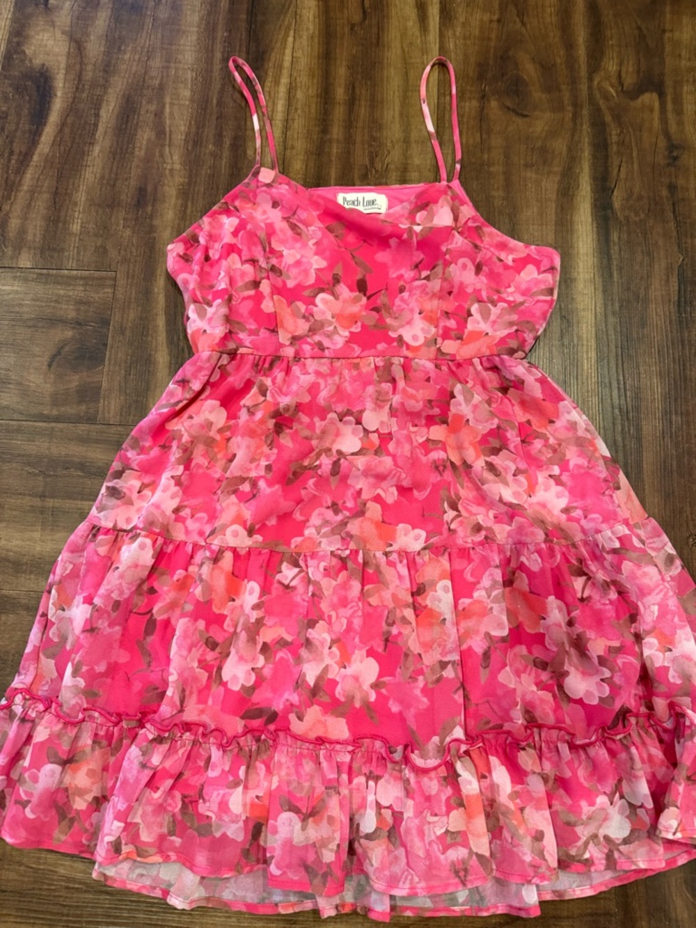 Peach Love California Hot Pink Floral Tiered Sundress